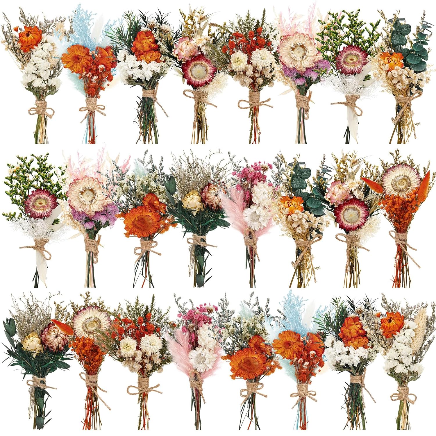 24 Pcs Boho Dried Flower Bouquet Mini Wedding Handmade Dry Flowers Decor For Vase Crafts Diy Photo Boutonniere For Men Floral Plant For Bridesmaid Gift Birthday Decor (Gerbera Daisy)