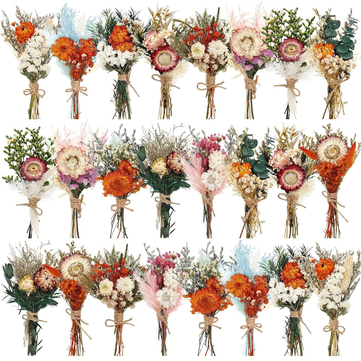 24 Pcs Boho Dried Flower Bouquet Mini Wedding Handmade Dry Flowers Decor For Vase Crafts Diy Photo Boutonniere For Men Floral Plant For Bridesmaid Gift Birthday Decor (Gerbera Daisy)