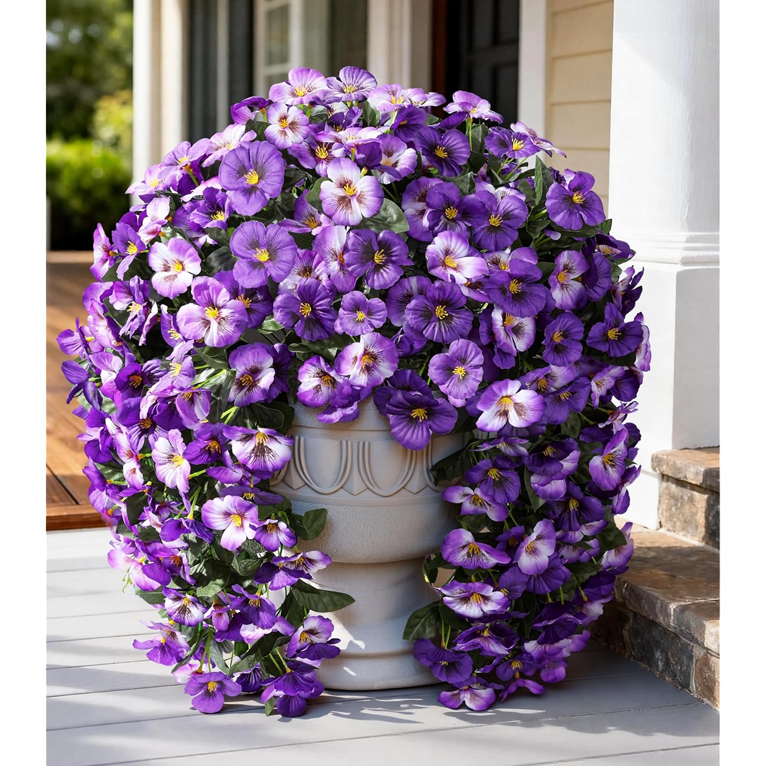 Artificial Flowers For Outdoors 2Pcs Faux Silk Pansy Vines Lush Uv Resistant Fake Hanging Flower Plants For Outside Porch Yard Patio Window Box (Light Purple)