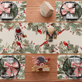 Cardinal Birds Winter Pine Tree Christmas Xmas Table Runner Table Decoration For Home Kitchen Dining Holiday Decor 13X72 Inch