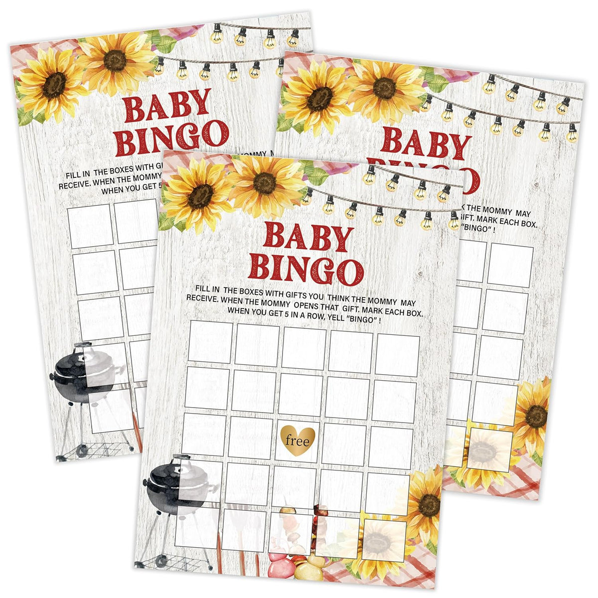 Bbq Baby Bingo Game, Baby Shower Games, Pack Of 30 Game Cards, Gender Neutral Boy Or Girl - Fa20