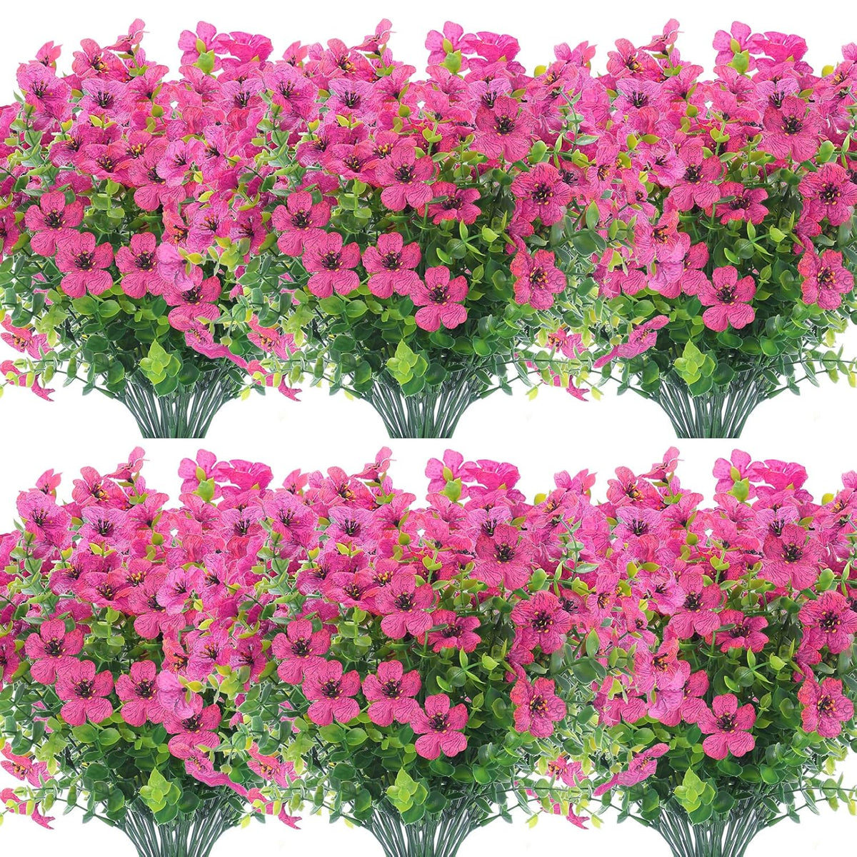 12 Bundles Artificial Flowers Outdoor Uv Resistant Fake Plastic Plants Indoor Outside Hanging Plants Garden Porch Window Box Home Wedding Farmhouse Festive Shrub Decor (Rose Red)
