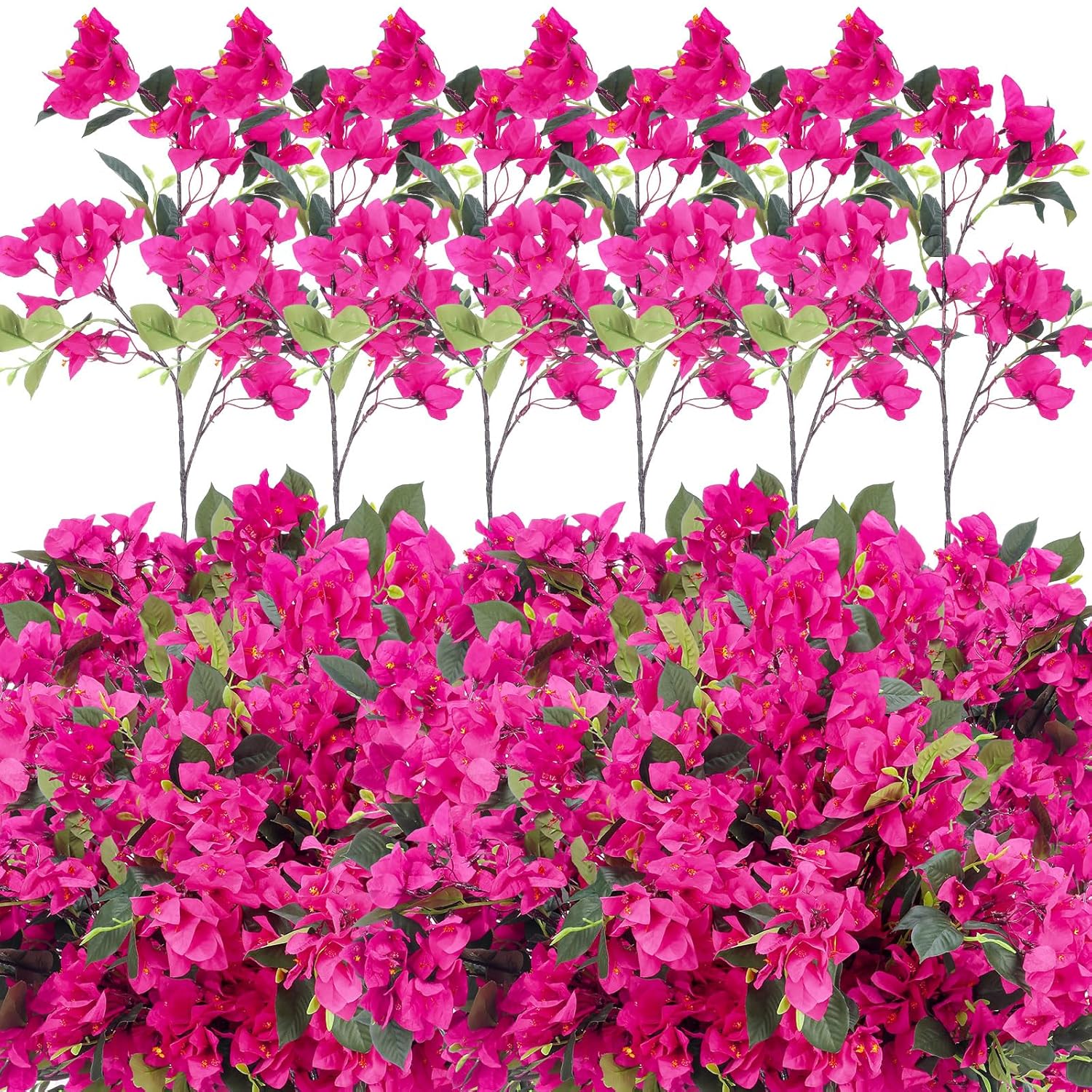 24 Pack Silk Bougainvillea Artificial Bougainvillea Floral With 6 Heads 30 Inch Long Plants Hanging Flowers For Home Wedding Indoor Outdoor Decorations Centerpieces(Rose Red)