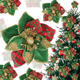 15 Pcs 3 Size Velvet Christmas Poinsettia Flowers Magnolia Glitter Artificial Flowers Ornaments Poinsettia For Christmas Tree Wreath Garland Wedding Holiday Decor(Red And Green)