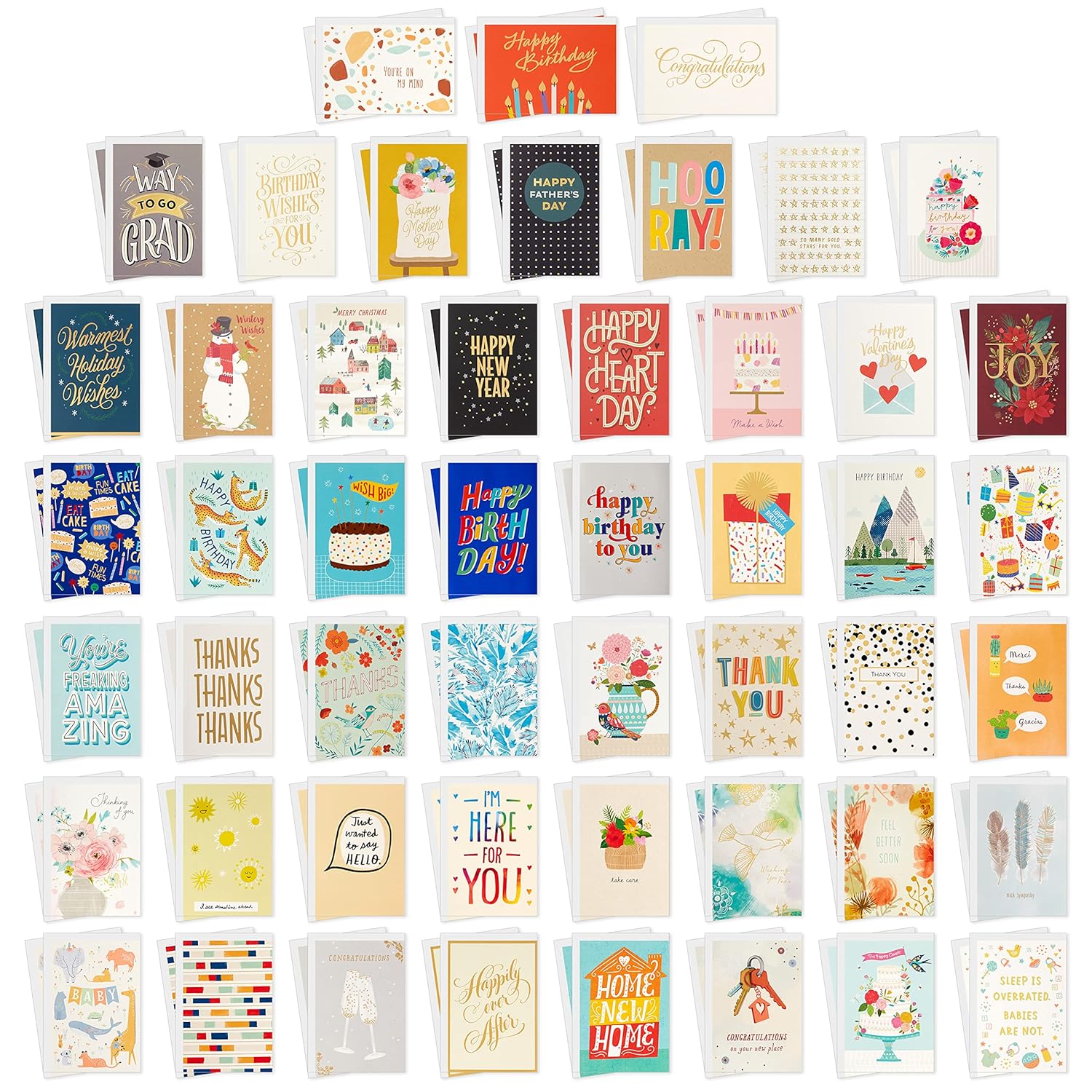 Hallmark All Occasion Boxed Set of Assorted Blank Greeting Cards with Card Organizer (Pack of 100)—Birthday, Thank You, Congratulations, Wedding, Baby, Thinking of You, Sympathy