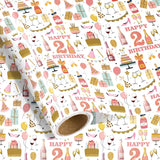 21St Birthday Wrapping Paper Roll For Girls, 17 In X 16.4 Ft, Mini Roll - Pink Champagne Balloons Happy Birthday Wrapping Paper With Cake Cheers To 21, Perfect For Girls Alcohol Theme Party