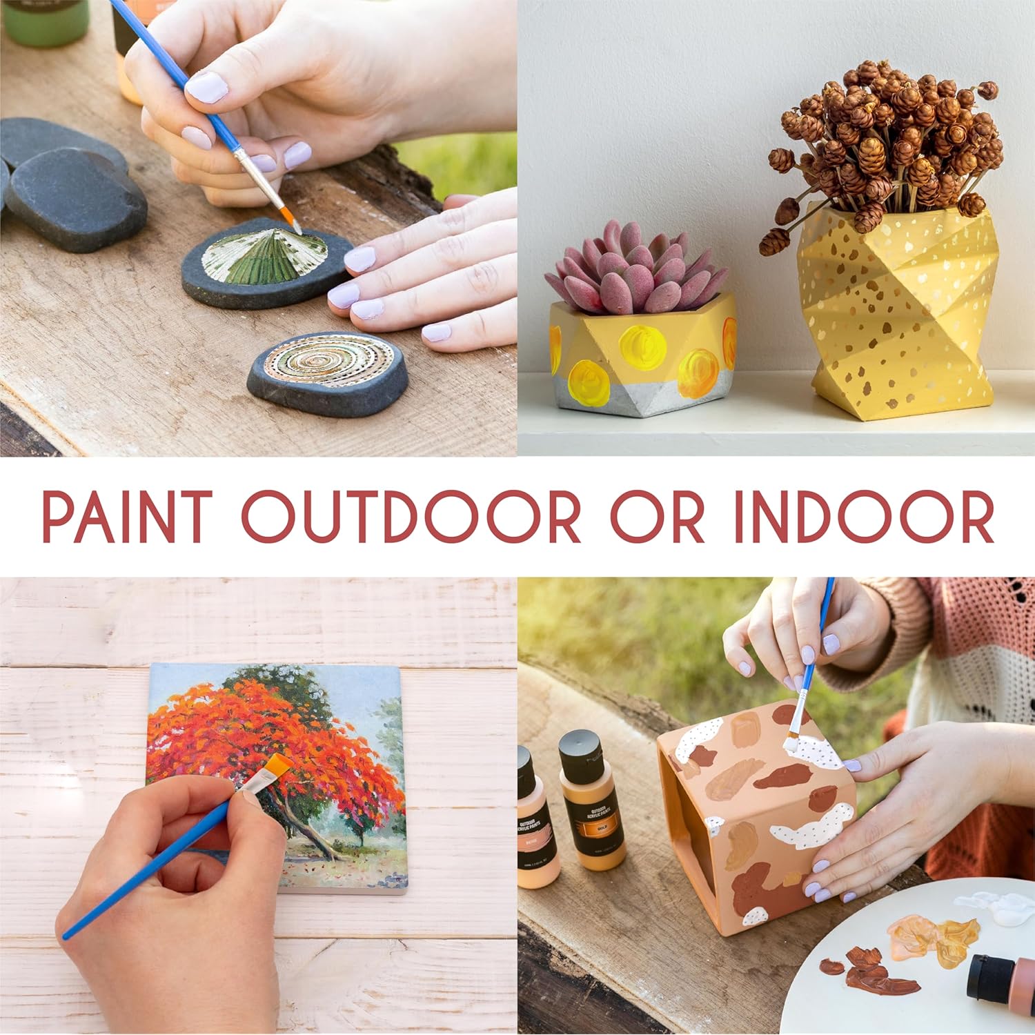 Outdoor Acrylic Paint Set (2 Fl Oz)- 20 Tubes 2 With Glow In The Dark Effect - Art Supplies For Adults - For Multiple Use- Woods, Leather, Metal & Fabric Paint & Paint For Rocks Outdoor/Craft Paint