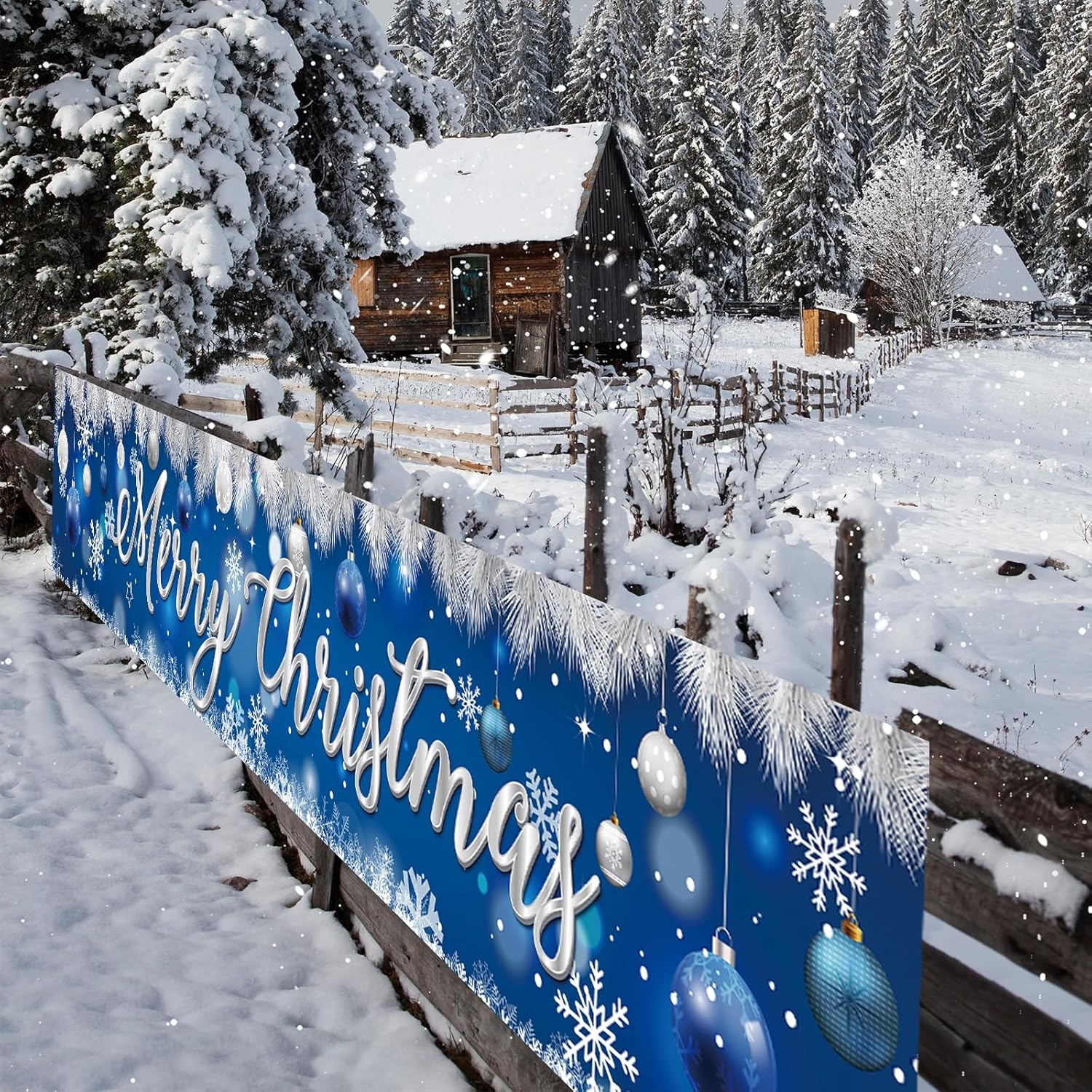 Merry Christmas Banner, Merry Christmas Sign Christmas Decorations, Large Xmas Photo Backdrop Snowflake Banner, Outside Christmas Decorations For Yard Garden Lawn House, Holiday Party Supplies