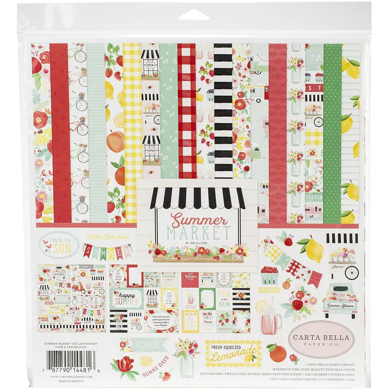 Summer Market Collection Kit Paper, Red, Pink, Green, Yellow, Black, Teal, 12-