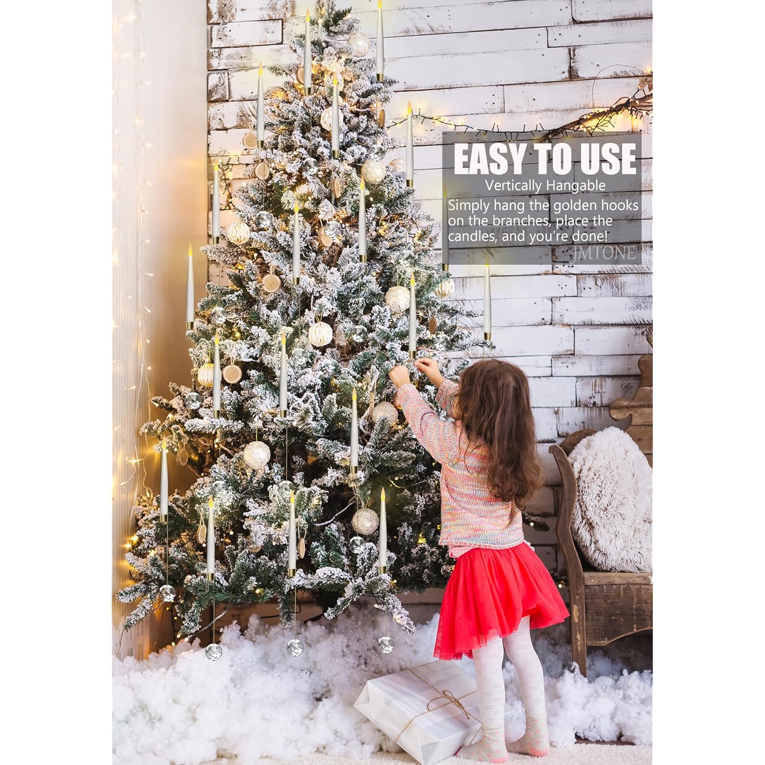 Christmas Tree Candles, 12 Pack Flameless Taper Candles For Christmas Tree Decor, Battery Operated With Remote Flickering Led Candles With Clear Crystal Ball Gold Hook For Xmas Wedding Home Gift