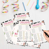 Birthday Games, 25 Pcs Cowgirl Who Knows The Birthday Best Game Cards, Sleepover Slumber Party Decorations Supplies Favors - A02