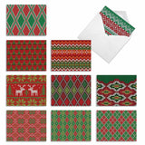 - 10 Merry Christmas Cards Bulk - Festive Holiday Patterns, Boxed Card Assortment (4 X 5.12 Inch) - Christmas Knits M9625Xsg