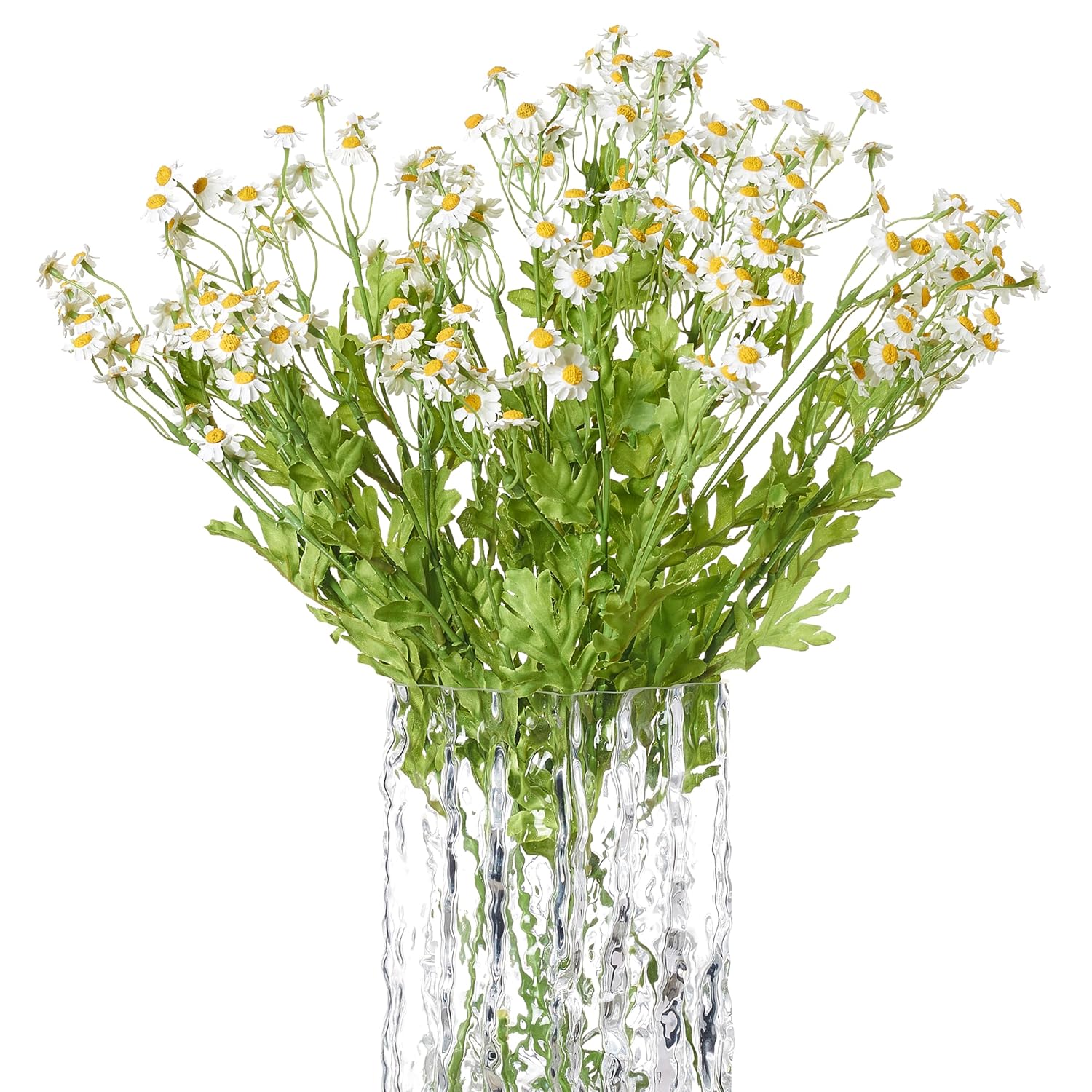 Realistic Daisy Flowers Artificial 7 Pcs 20.4 In Fake White Daisies Chamomile Flower Whith Leaves,For Home Table Centerpieces Decor