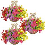 3 Pack Artificial Hanging Flower Baskets With Linen Bows, Decorative Fake Hanging Planters With 36 Pcs Uv Resistant Flowers For Spring Summer Indoor Outdoor Garden Porch Decor(Multicolour)