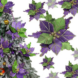 6 Pcs 10'' Mardi Gras Poinsettia Flower Large Flowers Glitter Artificial Tree Decorations Carnival Party Tree Ornaments Wreath Supplies New Orleans Style Party