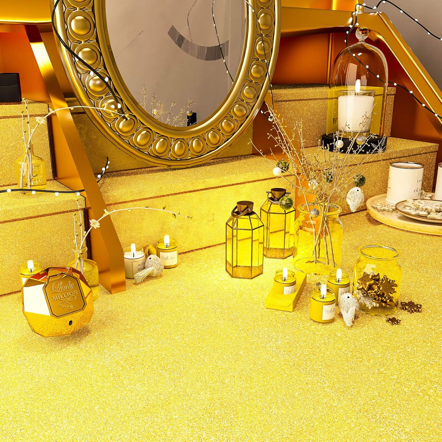 Gold Glitter Vinyl Self Adhesive Contact Paper Sparkly Wallpaper Stick And Peel Glittery Golden Wall Paper Cover Decorative For Bedroom Kitchen Cabinet Dresser Drawer Liner Diy 15.7''X354''