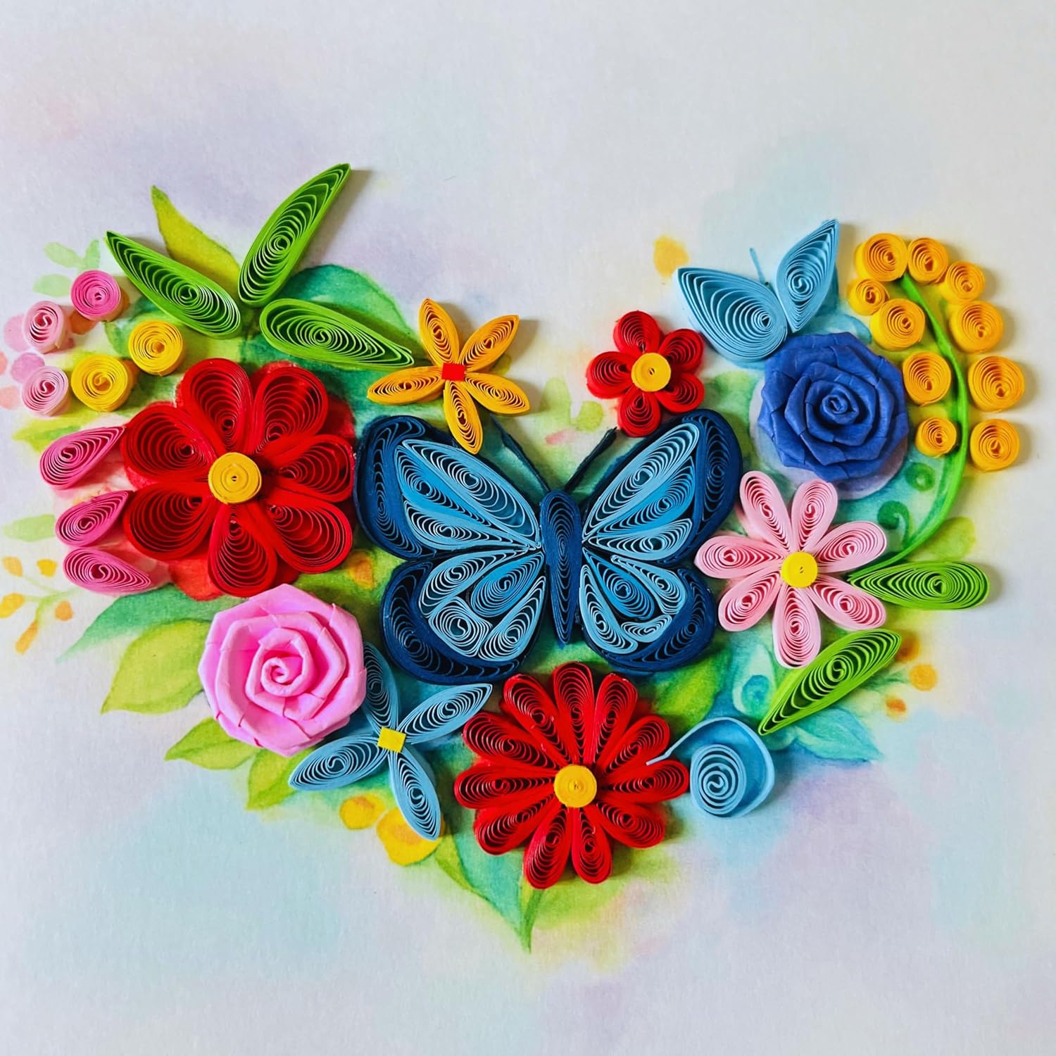Quilling Cards, Handmade Card, Quilled Cards For Women Card All Occasions: Mother'S Day, Father'S Day, Birthday Card... Flower Heart Design Wtih Blue Butterfly