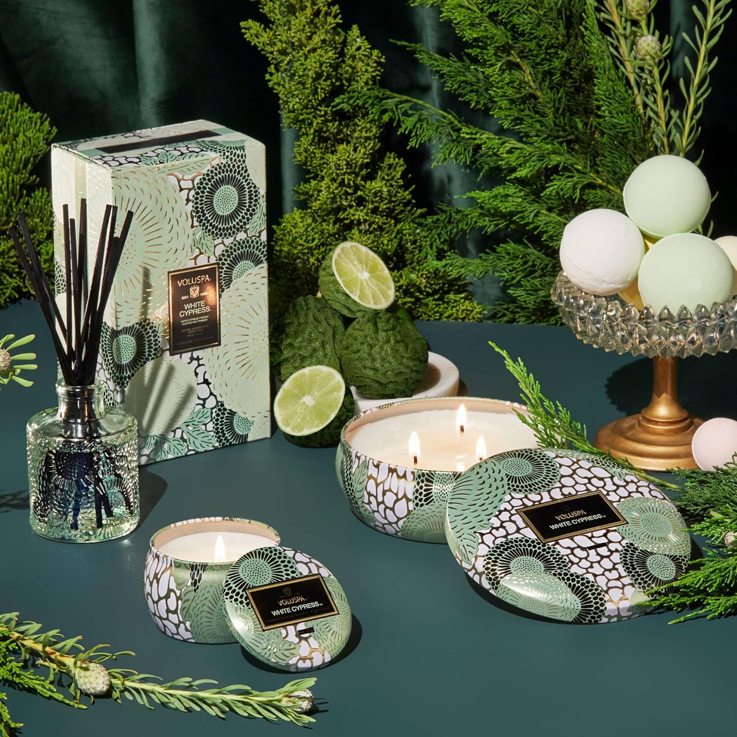 Voluspa White Cypress Candle | Mini Tin | 4 Oz. | 25 Hour Burn Time | | Coconut Wax for a Cleaner Burn