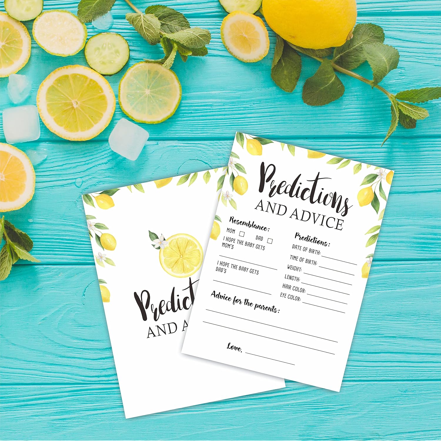 Baby Shower Game Cards?30 Watercolor Lemon Theme Prediction And Advice Cards?5"X 7"Double-Sided Fill In Game Cards For Babyshower Party Favor & Supplies-Bbyx-A01