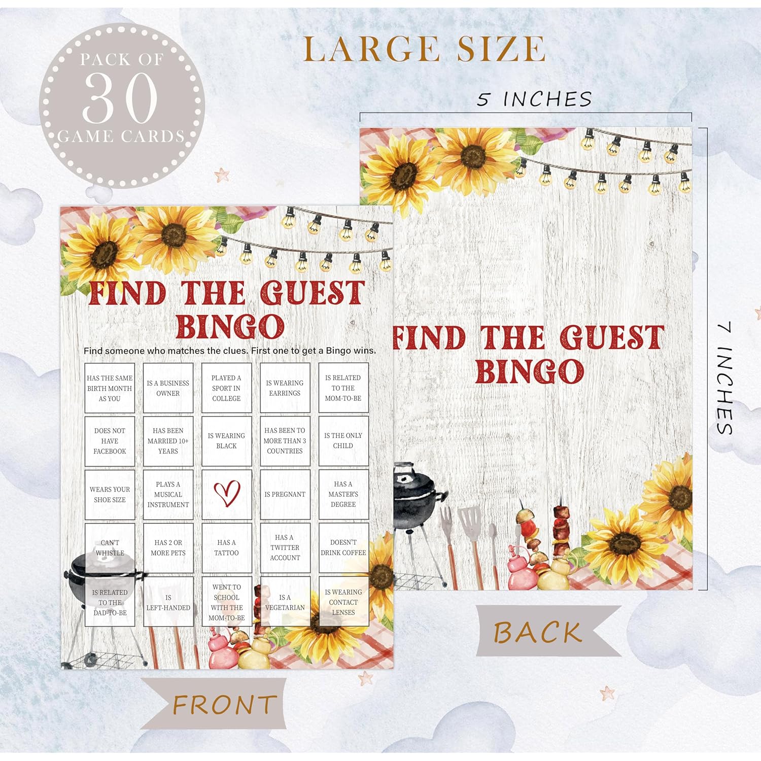 Bbq Find The Guest Bingo Game, Baby Shower Game, Pack Of 30 Game Cards, Gender Neutral Boy Or Girl, Fun Baby Game And Activity - Fa19