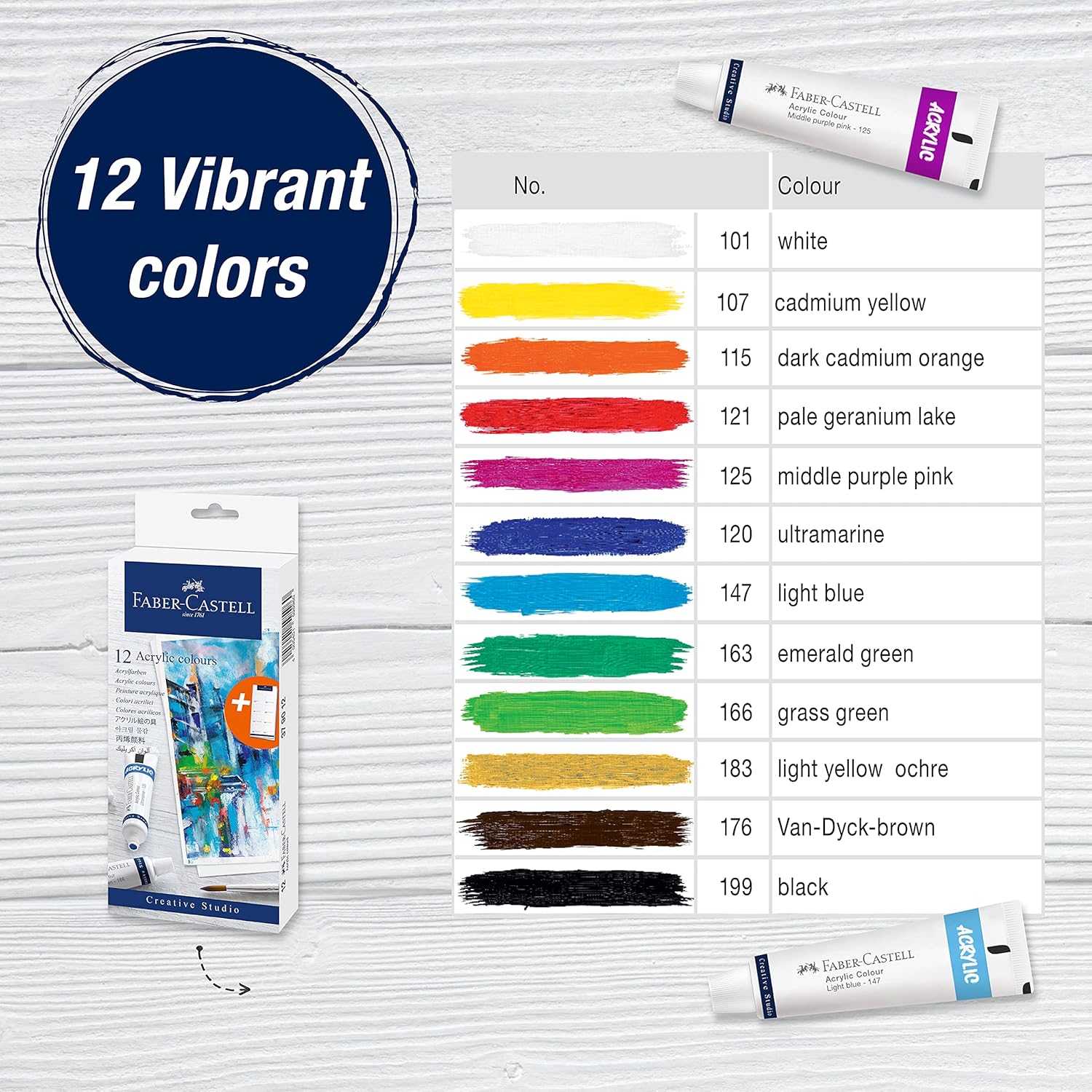 Faber-Castell Acrylic Paint Set - 12 Paint Tube Colors, Acrylic Paint Set for Adults