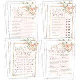 Boho Bridal Shower Bachelorette Games - Floral Neutral Theme - He Said She Said, Find The Guest, Would She Rather, What'S In Your Phone - 25 Games Each, 1 Game Per Side