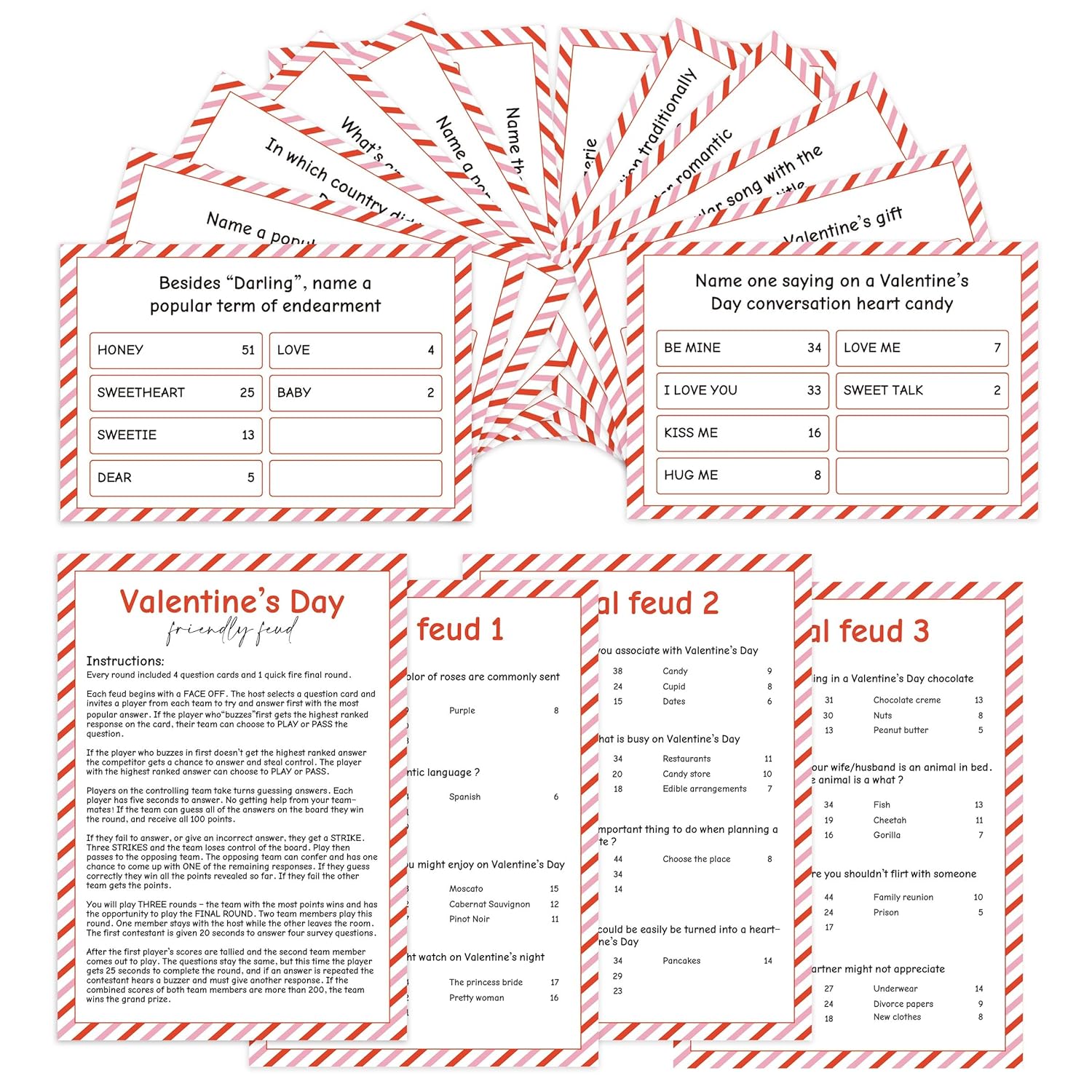Valentine'S Day Family Feud Game,Funny Valentine'S Day Party Games, Valentine'S Day Trivia Game, Family Feud Quiz Holiday Games For Groups Qrj-Ff01