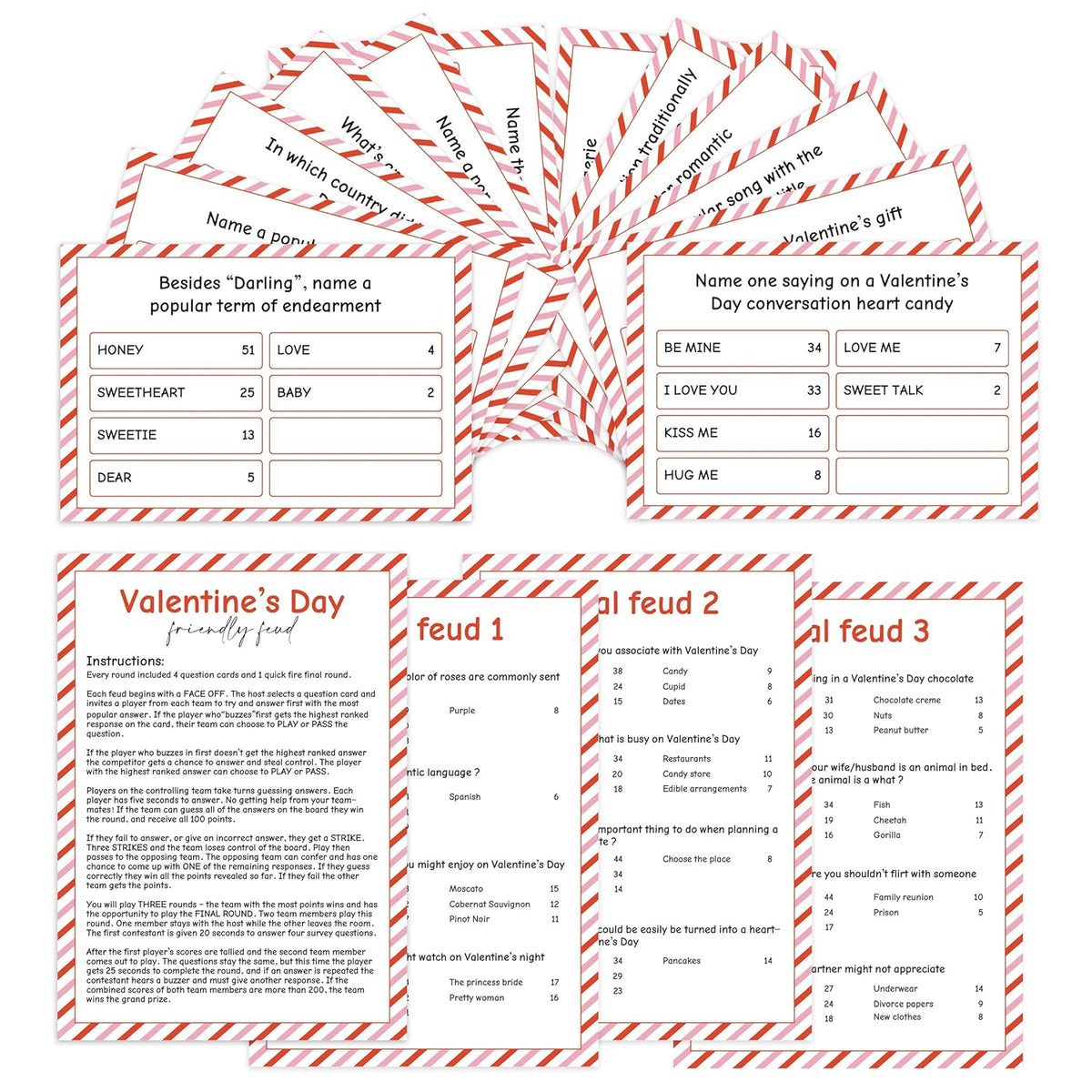 Valentine'S Day Family Feud Game,Funny Valentine'S Day Party Games, Valentine'S Day Trivia Game, Family Feud Quiz Holiday Games For Groups Qrj-Ff01