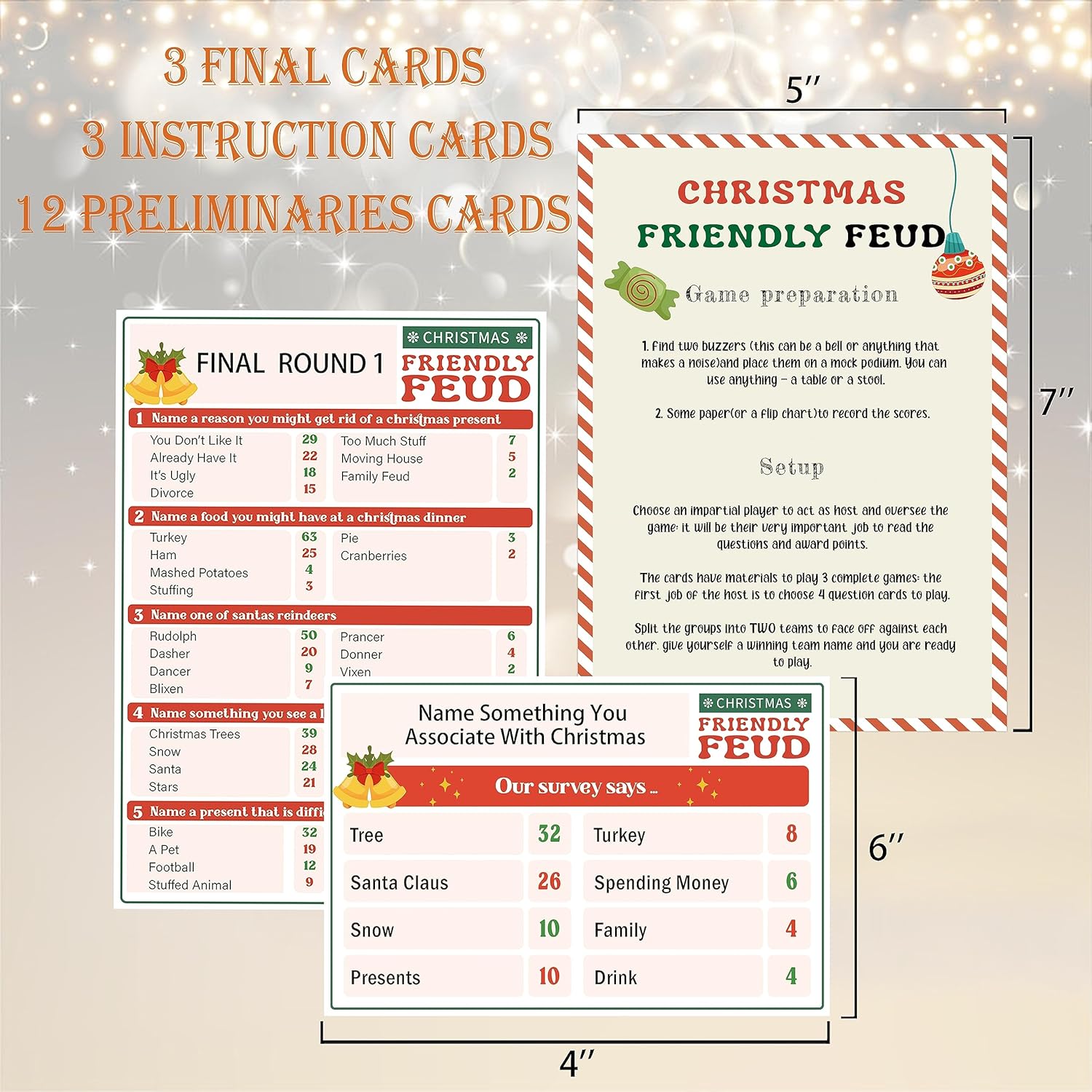 Christmas Feud - Hilarious Party Game Of Guessing Top Answers, Perfect For Adults, Families, And Classrooms - 15 Trivia Cards