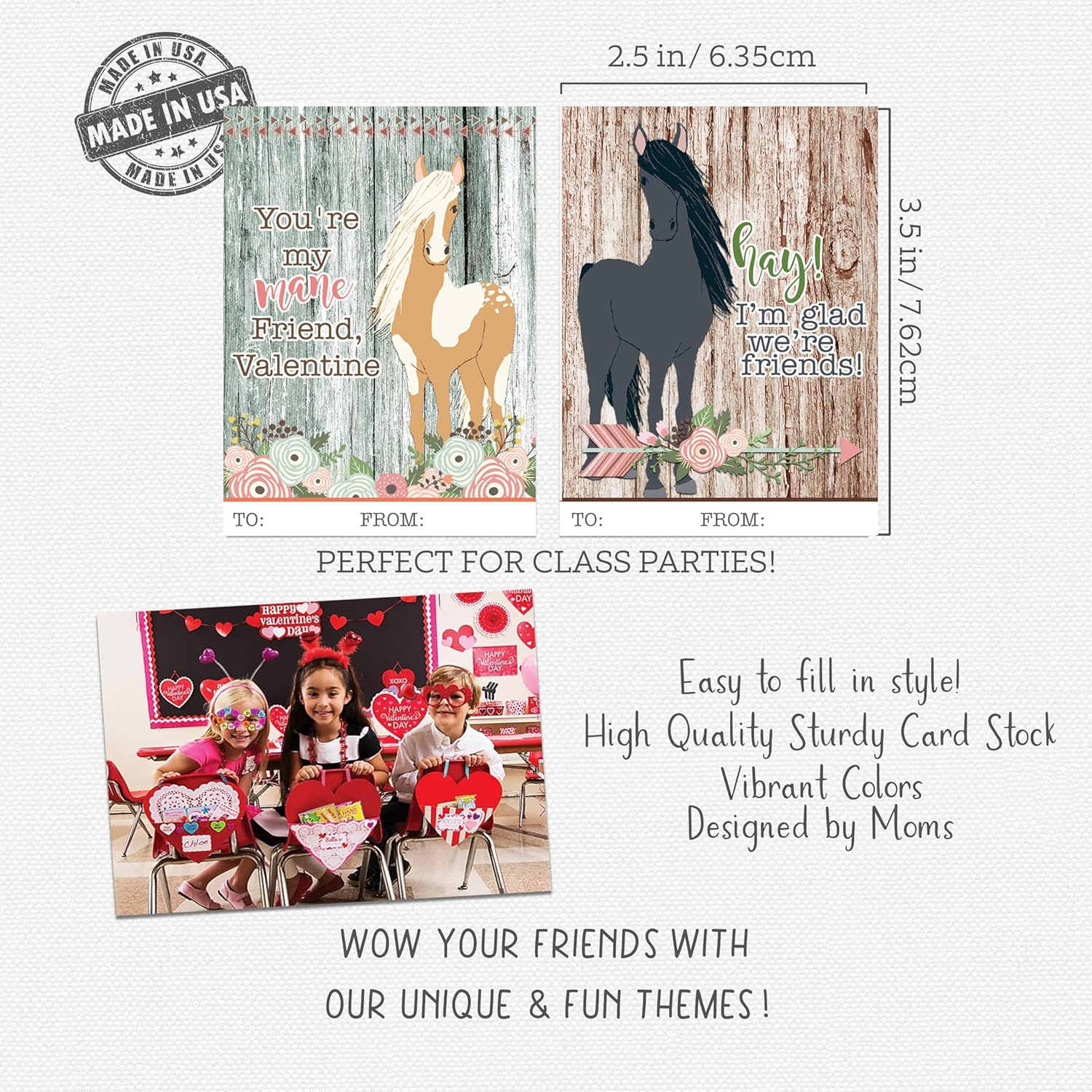 Beautiful Horse Pony Themed Valentine Day Classroom Sharing Cards - Ideal Valentine'S Day Idea For Work School - Set Of 24 You'Re My Mane Friend