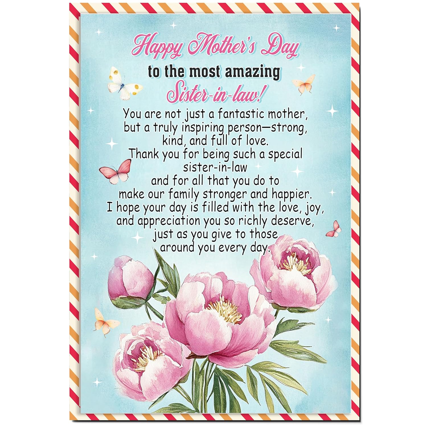 Mother'S Day Card For Sister-In-Law, 5X7 Inches Greeting Card, Premium Envelope And Seal, Heartfelt Gift From Family, Unique Sister-In-Law Appreciation Mothers Day Cards