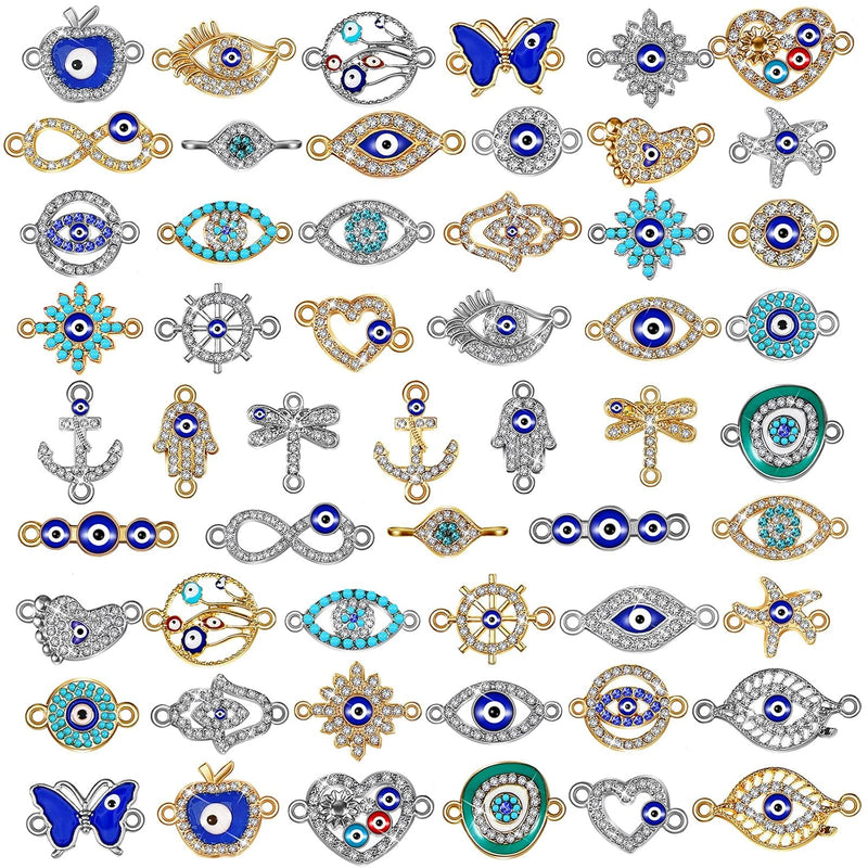 54 Pieces Mixed Alloy Enamel Eye Charms Assorted Evil Eye Connector Rhinestone