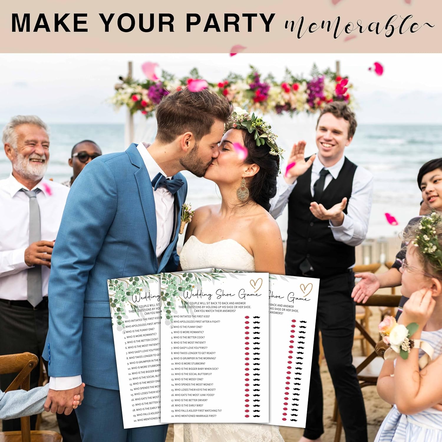 Bridal Shower Party Games, Wedding Shoe Game Minimalist Wedding Shower Game For Adults, 25 Eucalyptus Greenery Engagement Party Games Cards (5" X 7"), Bachelorette Party Supplies Decorations -07