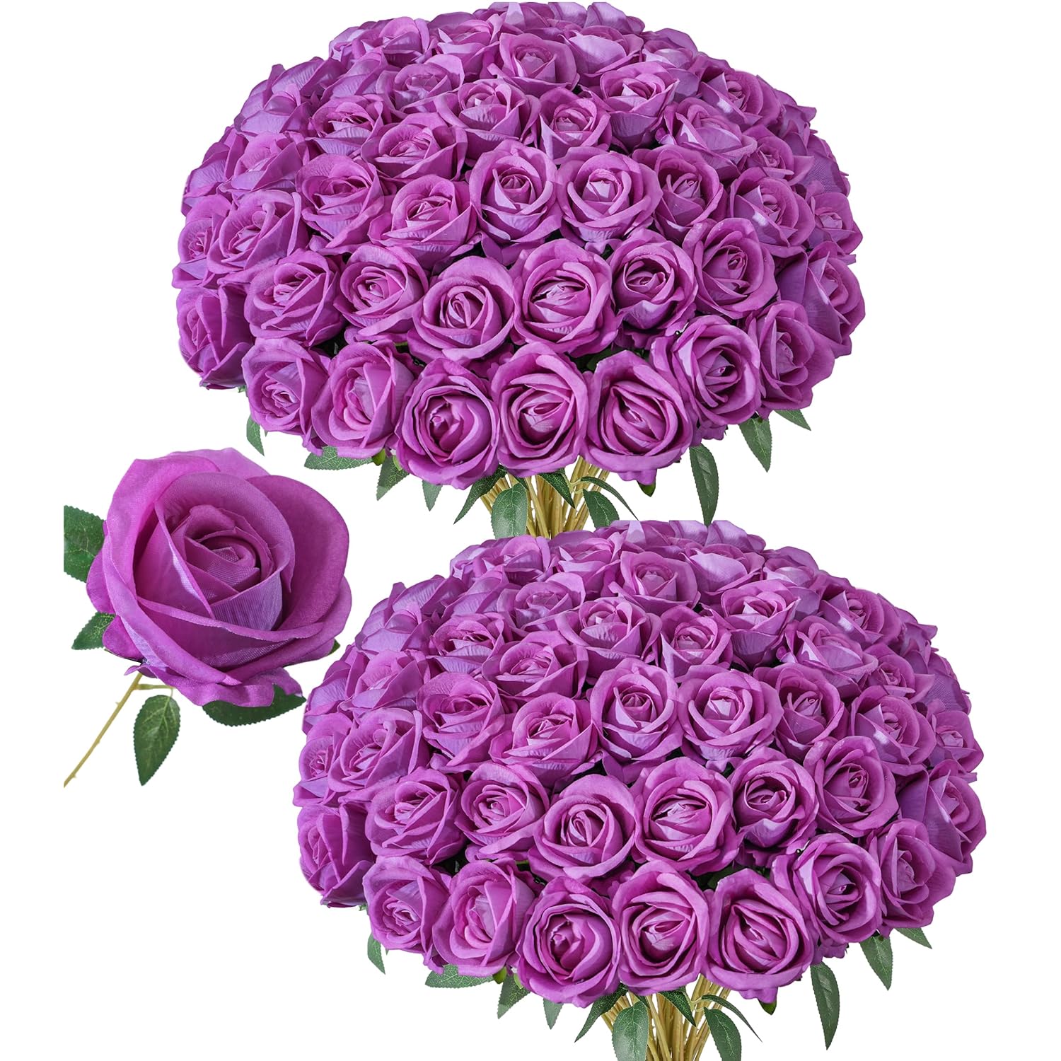 50 Pcs Roses Artificial Flowers, Fake Roses With Stem Realistic Fuchsia Silk Roses For Diy Wedding Bouquets Table Centerpieces Arrangements Baby Shower Birthday Home Decor Valentine'S Day Gift For Her