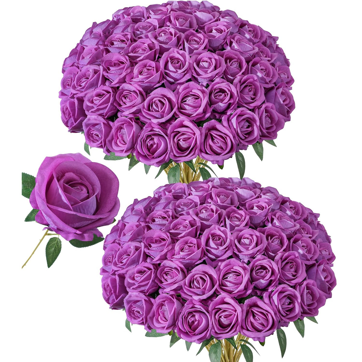 50 Pcs Roses Artificial Flowers, Fake Roses With Stem Realistic Fuchsia Silk Roses For Diy Wedding Bouquets Table Centerpieces Arrangements Baby Shower Birthday Home Decor Valentine'S Day Gift For Her