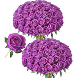 50 Pcs Roses Artificial Flowers, Fake Roses With Stem Realistic Fuchsia Silk Roses For Diy Wedding Bouquets Table Centerpieces Arrangements Baby Shower Birthday Home Decor Valentine'S Day Gift For Her