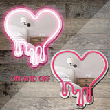 Heart Neon Sign with Mirror Pink USB LED Wall Light for Bedroom Girls Room Party Decor