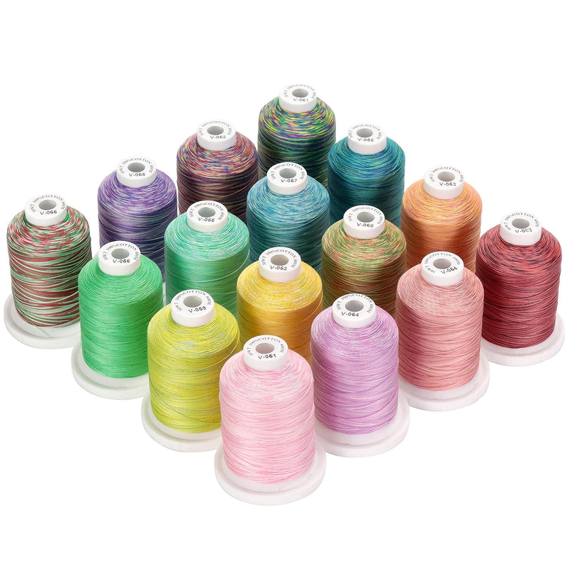 16 Variegated Color Multi-Purpose 100% Mercerized Cotton Threads 50S/3 600M(66