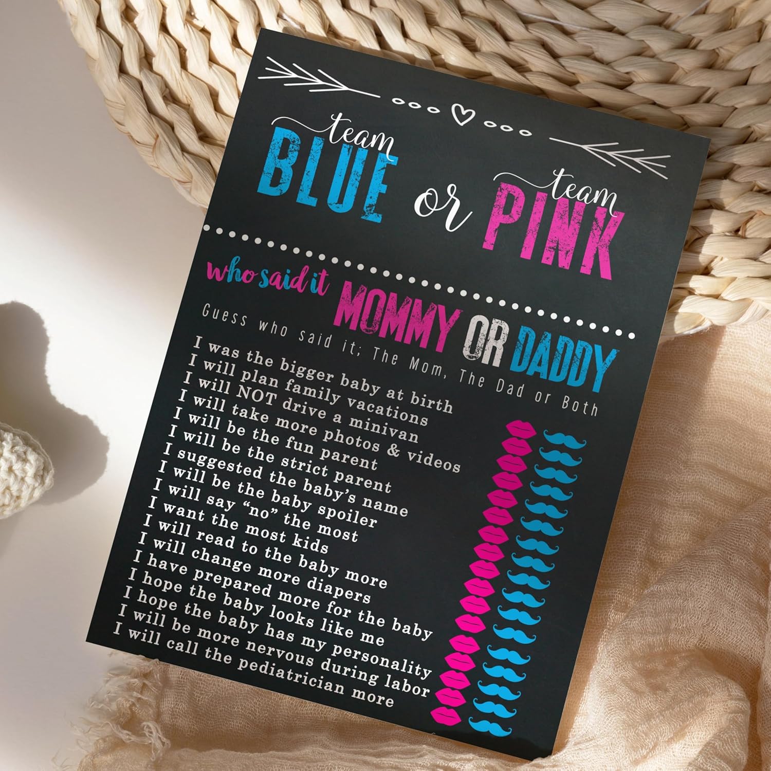 Gender Reveal Games - Guess Who Mommy Or Daddy Game Cards - 25 Pack - Fun Baby Shower Activities For Guests - Neutral Pink And Blue Theme