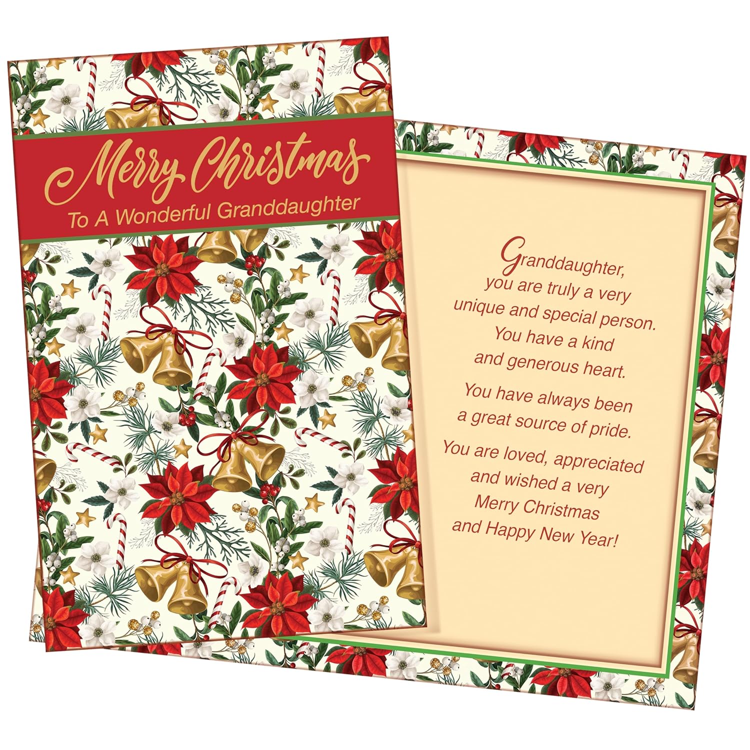 - Granddaughter Christmas Card - Made In Chicago - Large Card Opens To 10" X 7.75" - Packaged In Extra Sturdy Mailer - Very Colorful Classic Christmas Design - 1011