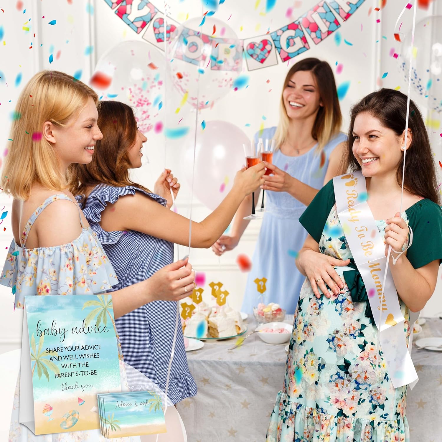 Summer Beach Baby Advice Cards For The Parents-To-Be, Blue Ocean Baby Shower Decorations, 1 Sign & 50 Cards Game Set, Gender Neutral Party Supplies & Favor-A08