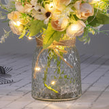 Artificial Led White Rose Flowers With Glass Vase, Remote Control Led Light, Flower Arrangement For Table Centerpiece, Home Office Wedding Decoration