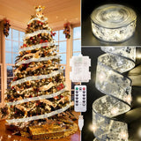 Christmas Ribbon Lights, 33Ft 100 Led Tree Decorations With Remote, Battery & Usb Powered, 8 Modes, Timer, 2.5 Inch Doub