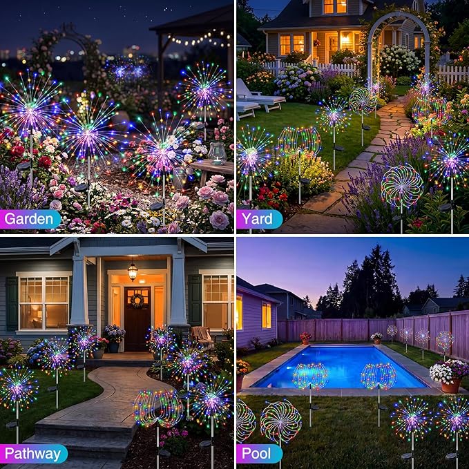 2 Pack Solar Firework Garden Lights 120 LED Multicolor Waterproof Twinkle Fairy Lights