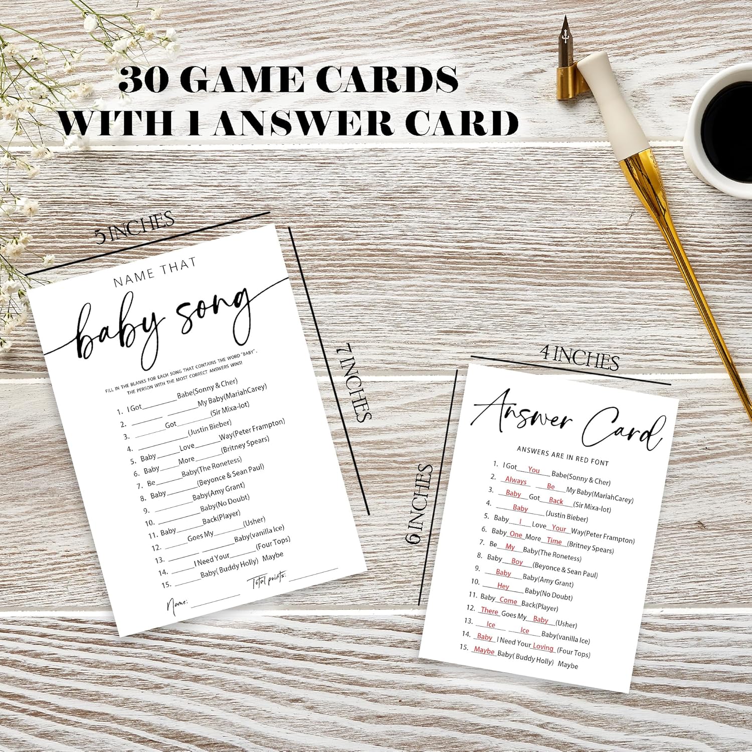 Minimalism White Baby Shower Game Kit - Name That Baby Song - 30 Baby Shower Game Cards With 1 Answer Card For Baby Boy Girl, Gender Reveal Games Baby Announcement Baby Shower Party Favors - B08
