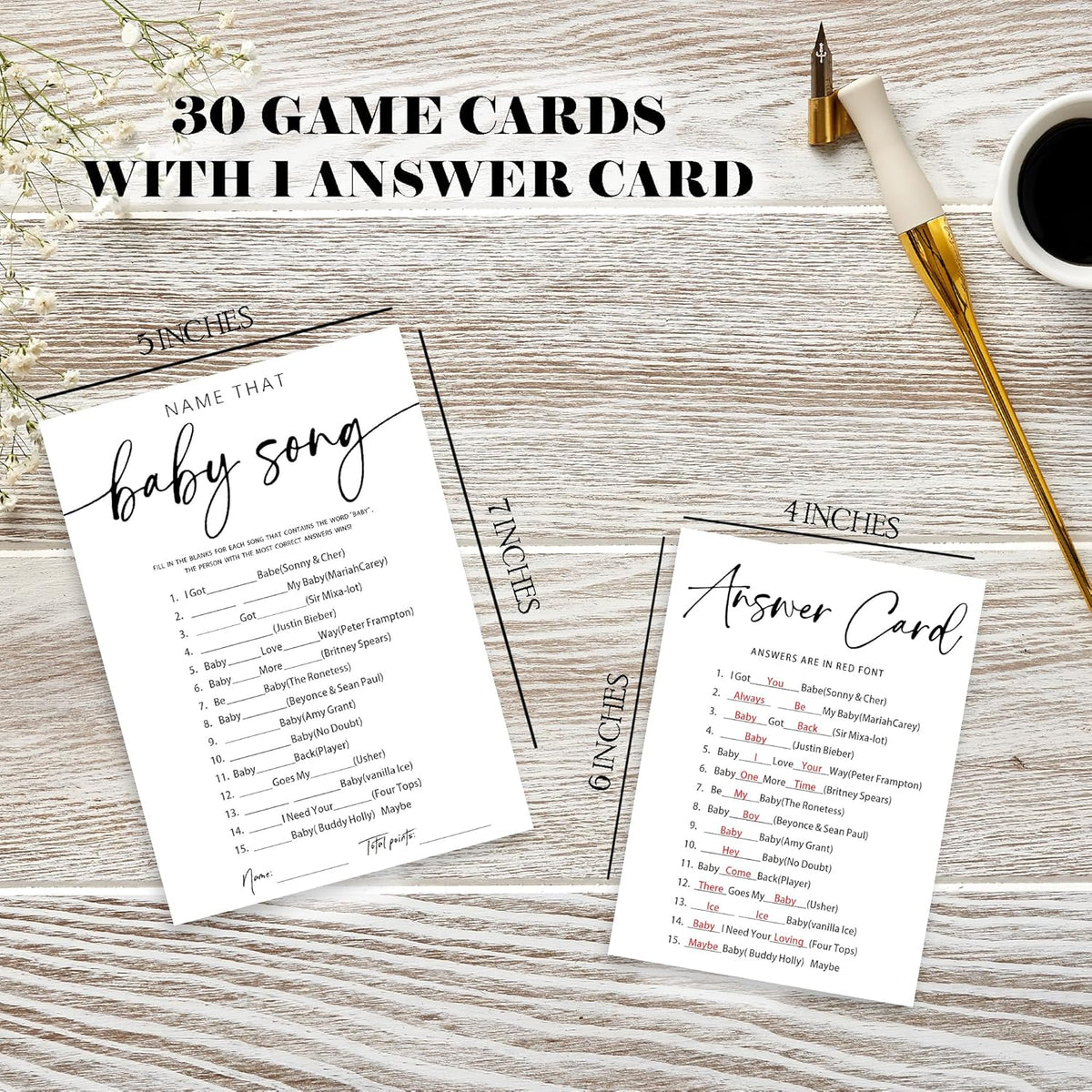 Minimalism White Baby Shower Game Kit - Name That Baby Song - 30 Baby Shower Game Cards With 1 Answer Card For Baby Boy Girl, Gender Reveal Games Baby Announcement Baby Shower Party Favors - B08