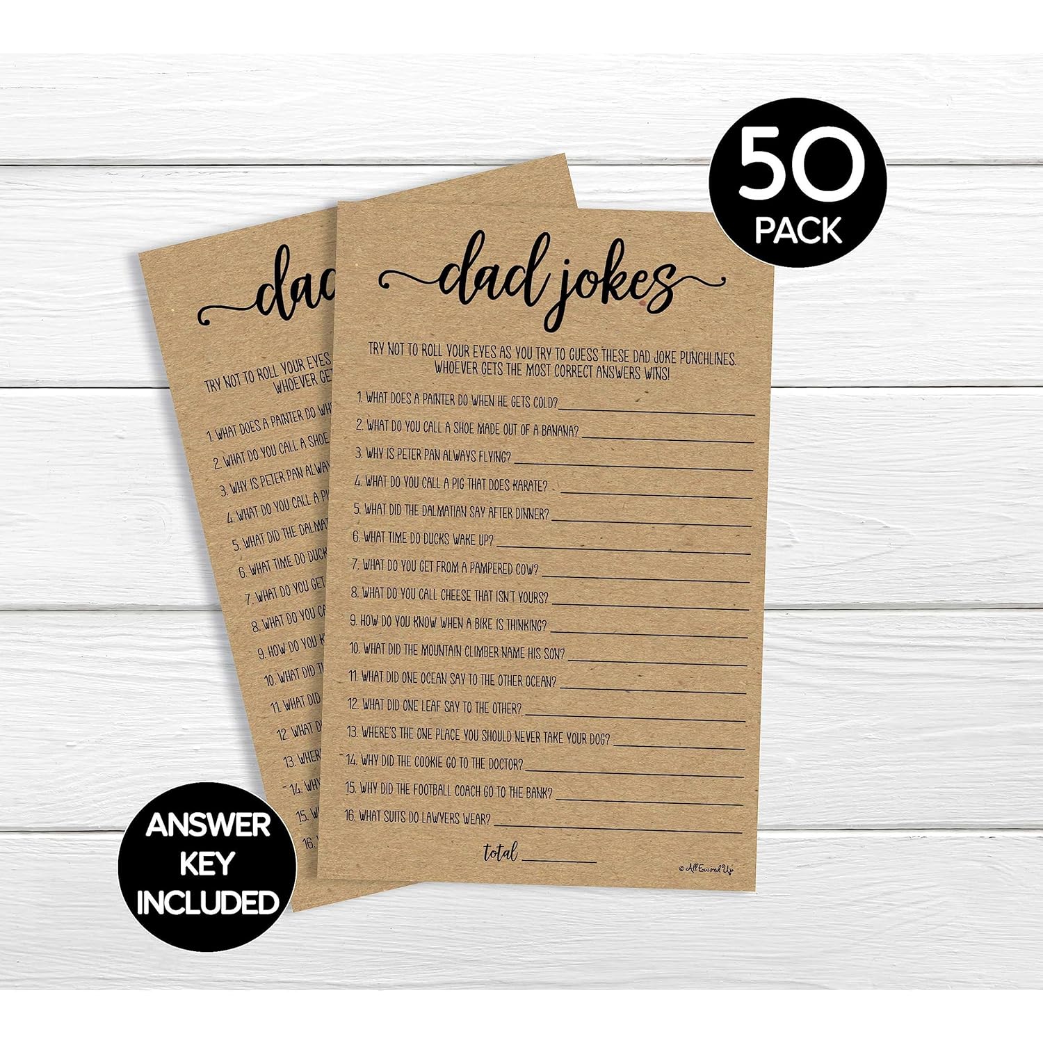 Dad Jokes Game - Kraft (50-Sheets) Rustic Baby Shower, Sprinkle Party Game, Printed Gender Reveal Neutral Co-Ed (Large Size Sheets)