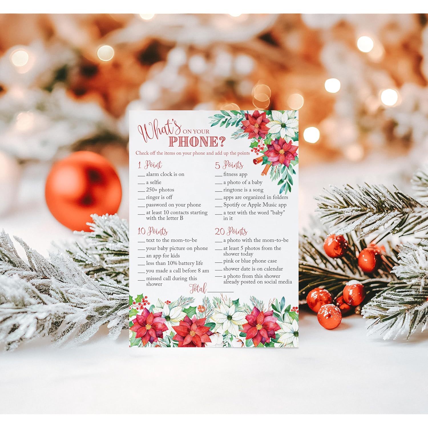 Christmas Baby Shower Game “What’S On Your Phone” – Pack Of 25 Cards – Fun Holiday Baby Shower Activity, Winter Baby Shower Games For Guests Xmas Birthday G770-Phn
