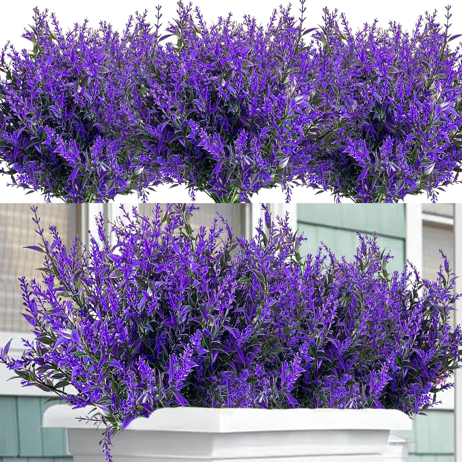 Artificial Lavender Flowers 10 Bundles Fake Outdoor Flowers Uv Resistant No Fade Faux Plastic Plants Garden Porch Window Home Decoration?Purple?