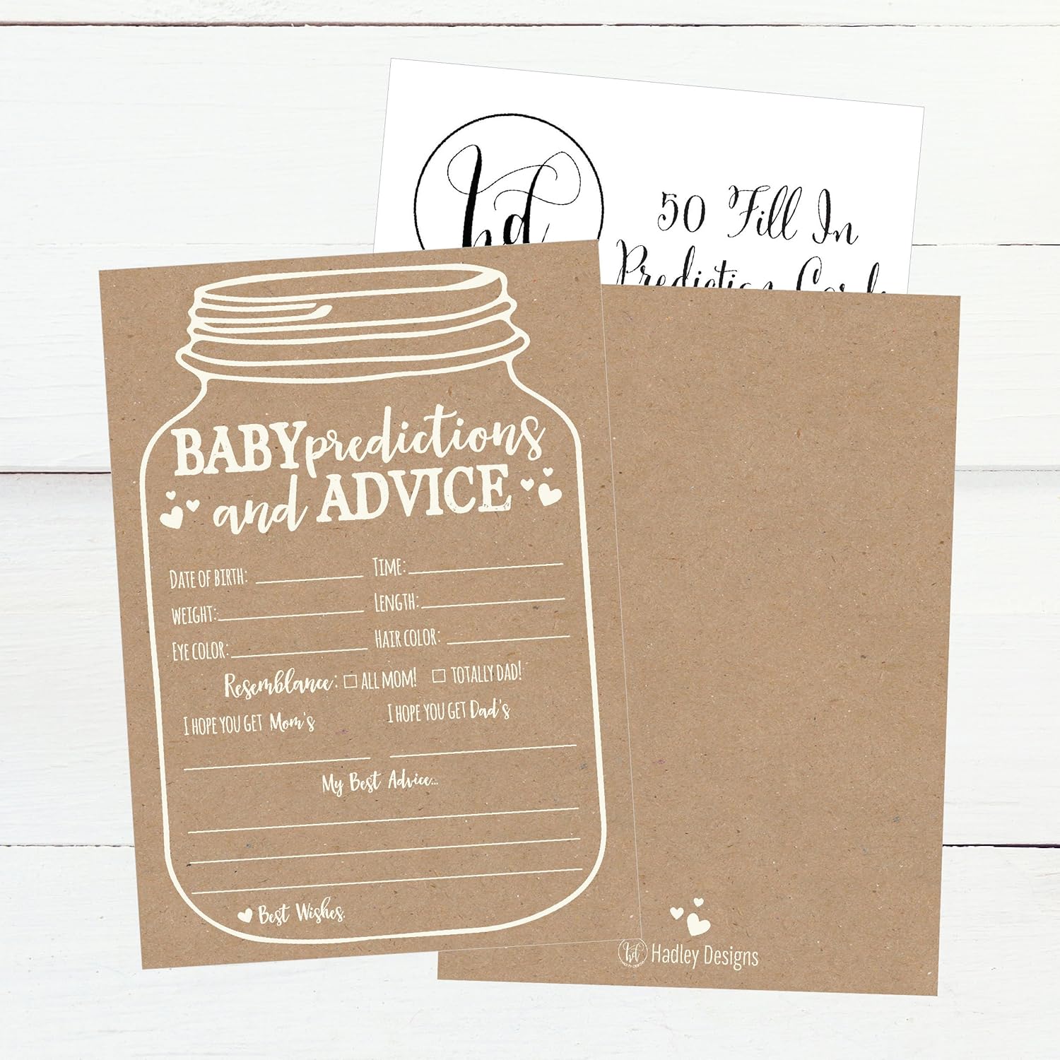 Baby Shower Games For 25 Guests - Kraft Prediction Cards For Baby Shower Advice Cards For New Parents, Boy Girl Gender Neutral Mason Jar Gender Reveal Games, Made In Usa